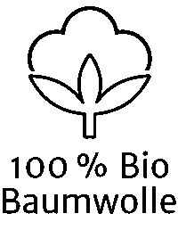 Icon: Baumwollpflanze, darunter Schriftzug "100 % Biobaumwolle"