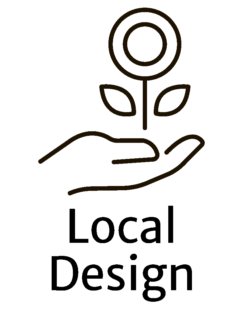 Icon: eine Hand trägt eine Blume, darunter Schriftzug "Local Design"