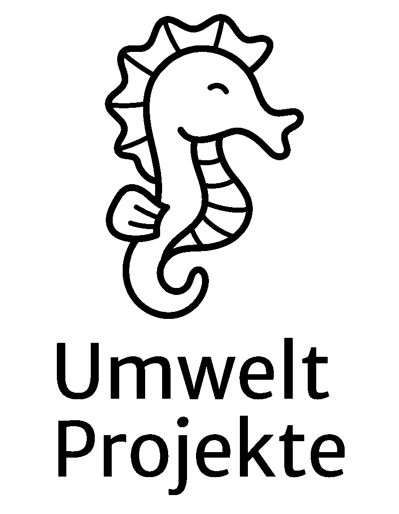 Icon: Darstellung eines Seepferdchens mit dem Schriftzug "Umweltprojekte"